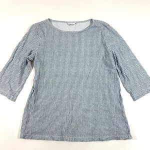 Prairie Cotton 3/4 Sleeve Boatneck Top White Blue Tropez Stripe